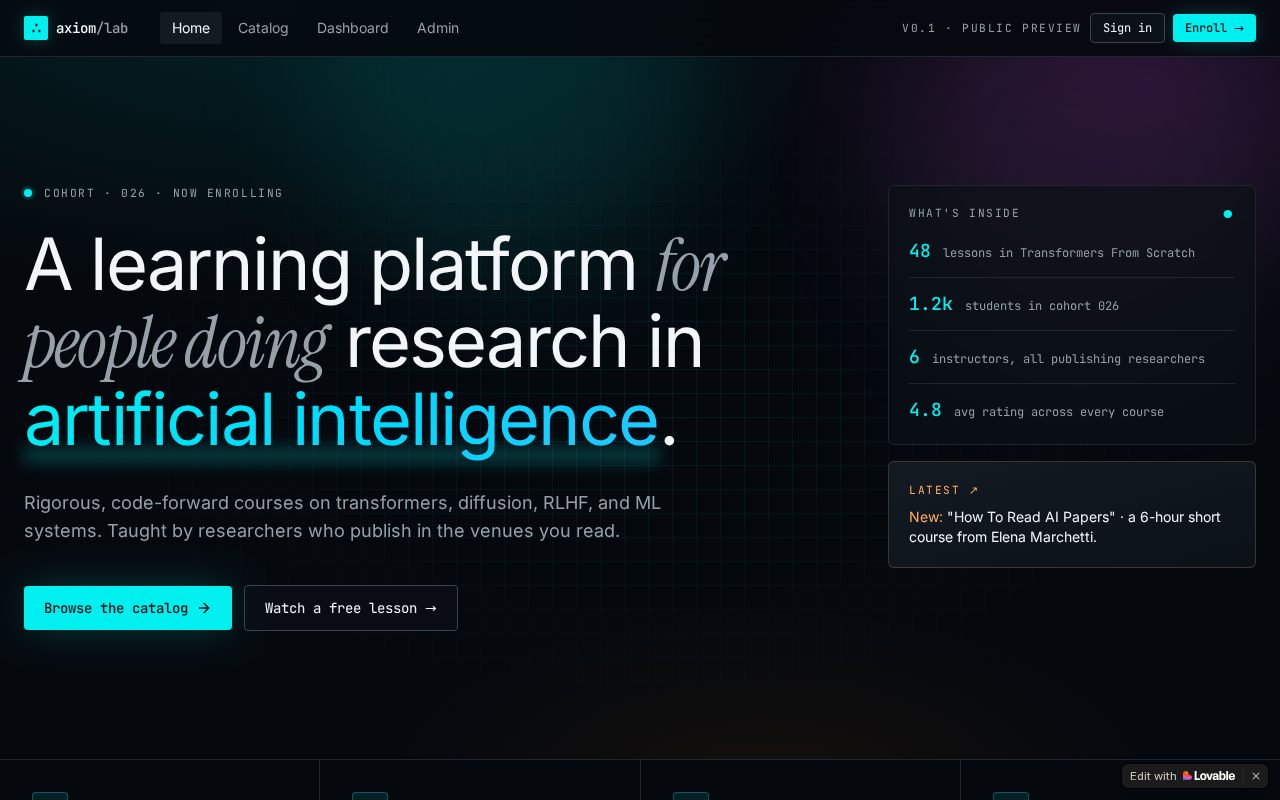 axiom/lab — Course Marketplace & LMS preview